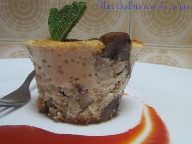 Flan salado de champiñones, queso y langostinos al aroma de menta