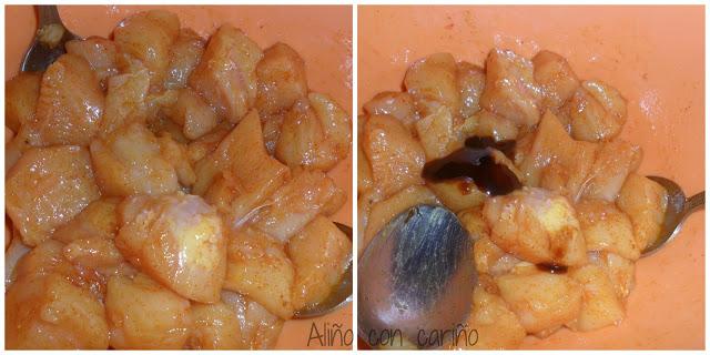 BROCHETAS DE POLLO MARINADO, SALCHICHA COCKTAIL Y DÁTILES RELLENOS CON BACON