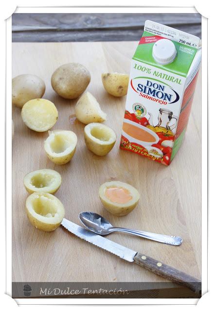 Patatas Rellenas de Salmorejo Don Simón con Huevo de Codorniz