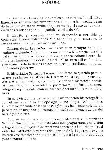 TÁCUNAN BONIFACIO, Santiago: A orillas del río (Historia del distrito de Carmen de la Legua- Reynoso, 2013