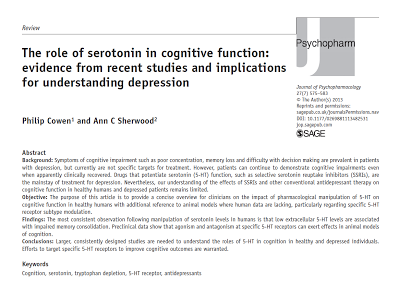 El rol de la serotonina en la función cognoscitiva - Cowen y Sherwood