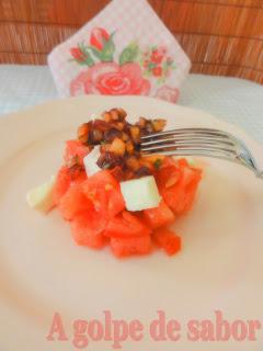 Ensalada de sandía y queso mozarella