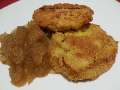 Redondo de ternera rebozado con puré de manzana