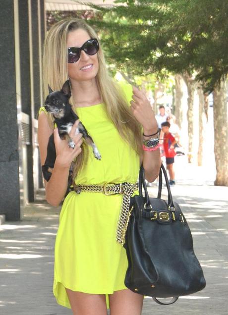 Neon dress and black