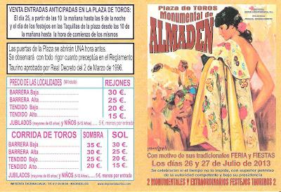 Festejos taurinos en la Feria y Fiestas de Almadén 2013