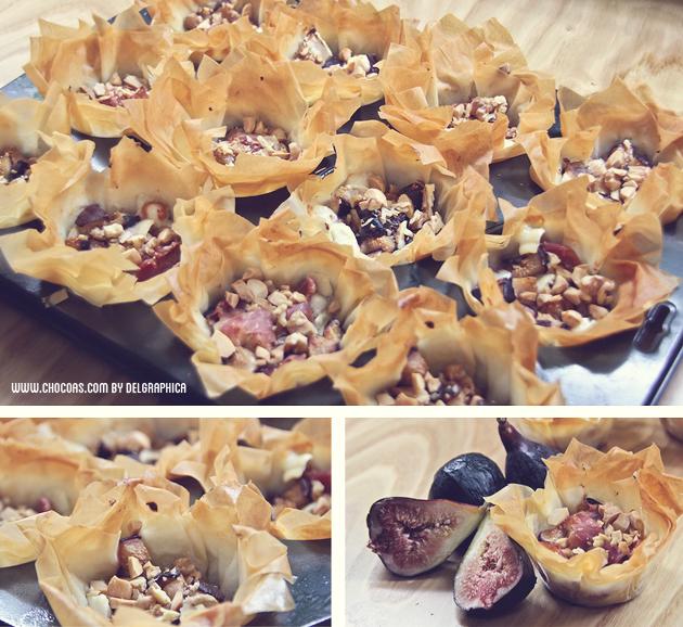 Cesta salada de pasta filo con relleno de higos y queso de cabra