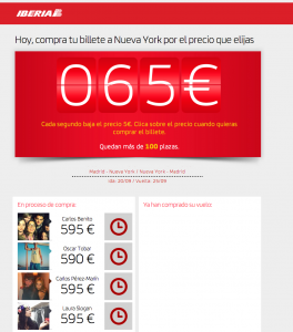 Anuncio de iberia social flight para volar a Nueva York por 65 euros
