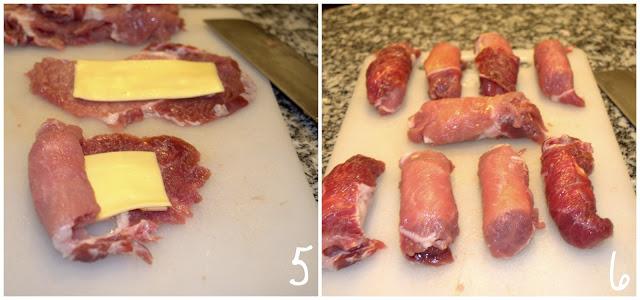 Rollitos de lomo con bacon y queso
