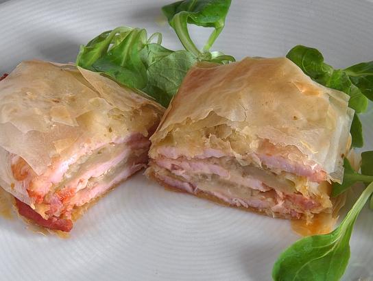 Milhojas de lomo ibérico y manzana