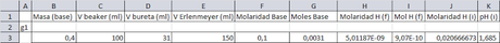 Manejo de datos en una titulación de ácido base: Contrayendo las tablas de Excel Manejo de datos en una titulación de ácido base: Contrayendo las tablas de Excel