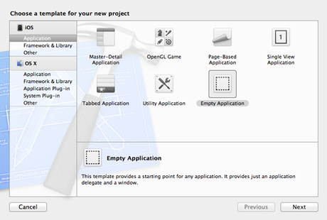 nuevo proyecto en Xcode - empty application