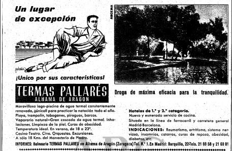 Publicidad del Balneario Termas Pallarés a lo largo de su historia 1959 Un lugar excepcional por sus características