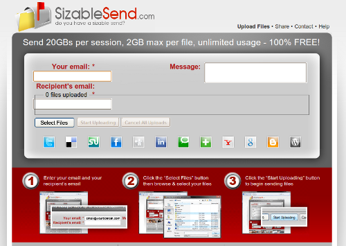 Comparte hasta 20 gigas por email con SizableSend