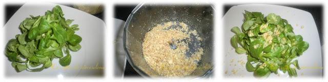 Helado de tomate con ensalada de canónigos, nueces y semillas de amapola