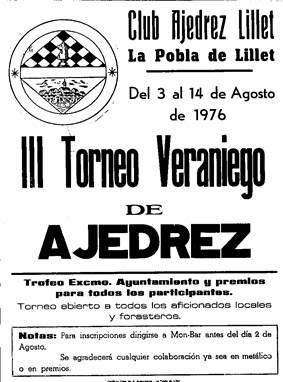 Cartel del III Torneo veraniego de Ajedrez de La Pobla de Lillet, 1976