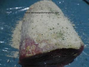 Redondo de ternera crujiente a la mostaza