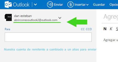 cuentas alias enviar un correo outlook