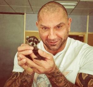 Dave Bautista con un mapache