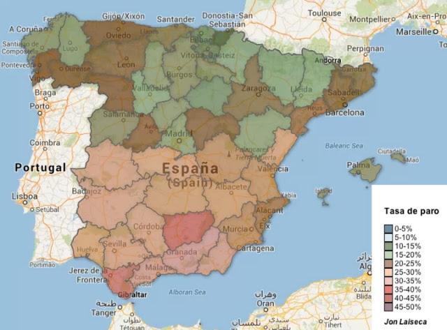 El paro en España por provincias