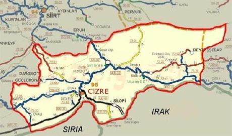 Ubicación de Cizre, en la triple frontera entre Siria, Irak y Turquía