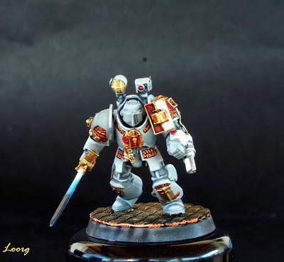 Vista delantera del Apotecario de los Paladines Exterminadores de los Caballeros Grises