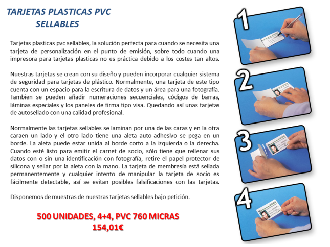 Tarjetas plasticas pvc Sellables