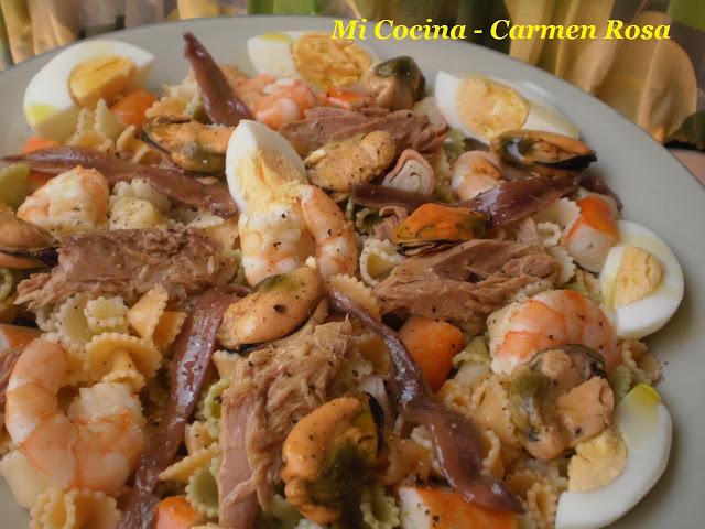 ENSALADA DE PASTA CON VINAGRETA DE MIEL Y MOSTAZA