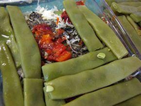 Gratinado de habicholillas con tapenade vegetariano.