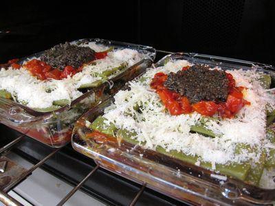 Gratinado de habicholillas con tapenade vegetariano.