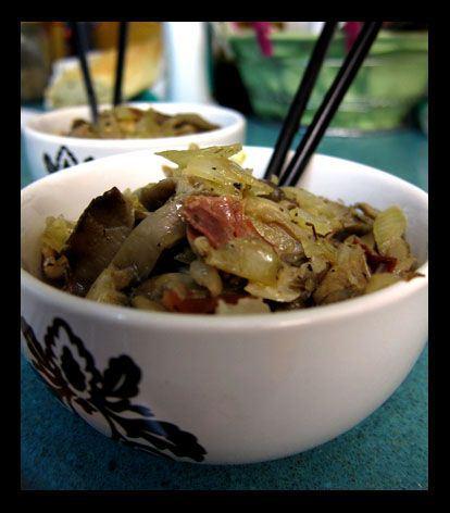 Salteado setas con almejas y jamón 10