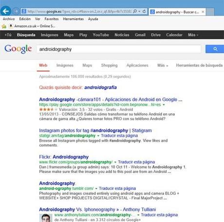 Para Google, Androidografia es Androidography en Castellano. CONFIRMADO explorer