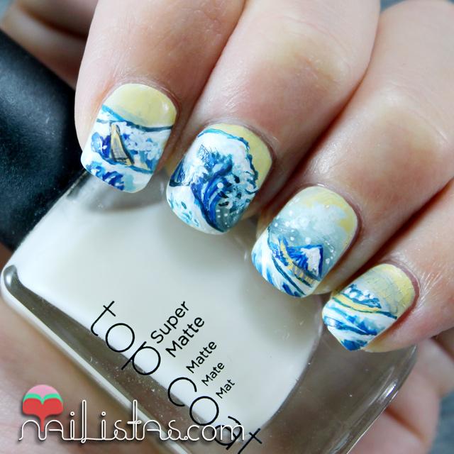 Uñas decoradas de la ola de Hokusai | arte japonés