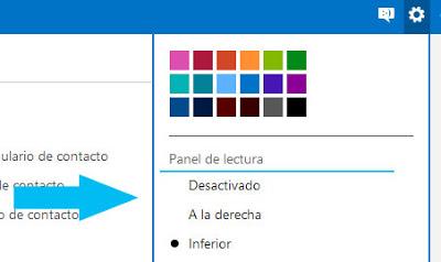 panel de lectura outlook configuracion