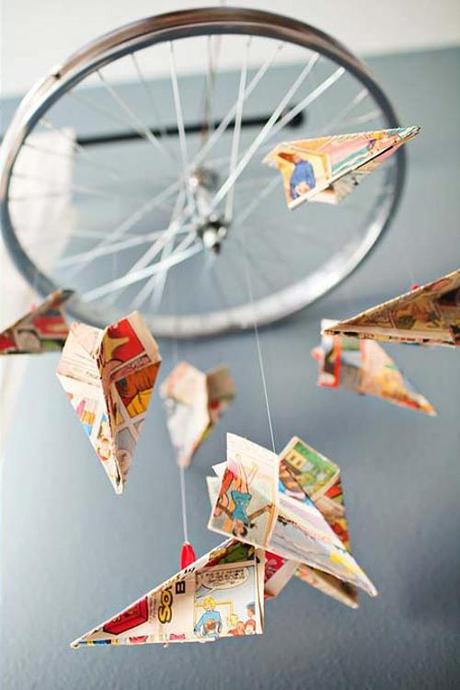 DIY movil adorno bebe aviones papel bicicleta