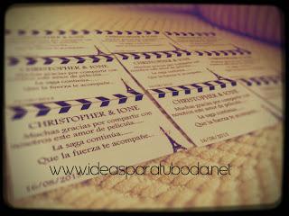 Bodas de Cine. Tarjeta de Agradecimiento Boda