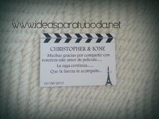 Bodas de Cine. Tarjeta de Agradecimiento Boda