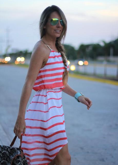 Outfit with dress and backpack 