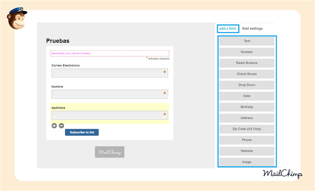 Personalizar formularios en MailChimp