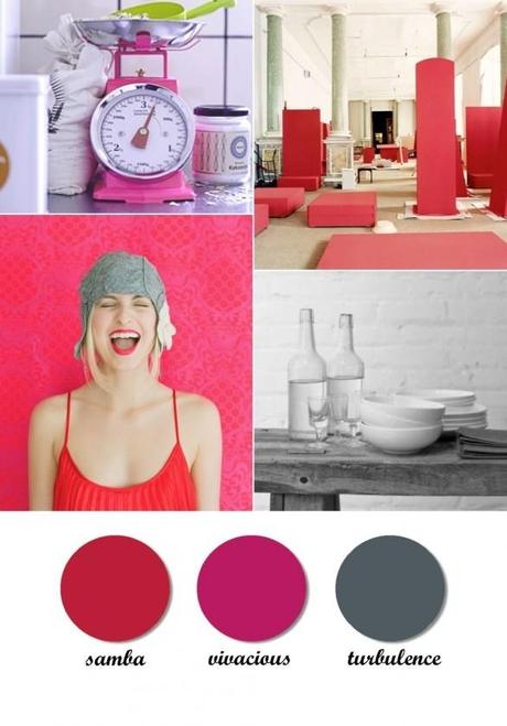 Colour Board. Samba. vivacious, turbulence #pantone #red #pink #grey