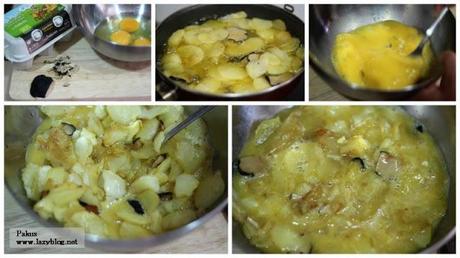 Guarnición de pimientos verdes rellenos de tortilla de patata y trufa. Receta