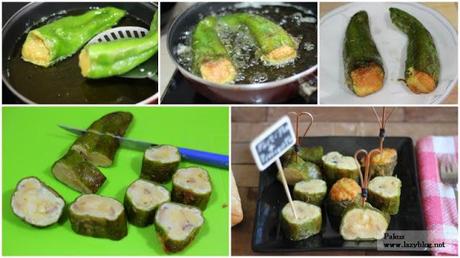 Guarnición de pimientos verdes rellenos de tortilla de patata y trufa. Receta