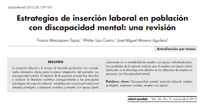 Estrategias de inserción laboral en población con discapacidad mental - Mascayano y col.