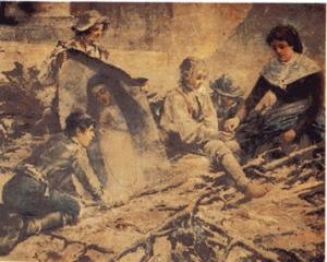 Obra que representa el momento en el que Andrea Isabel Tintero rescata el lienzo de la Virgen de la Paloma