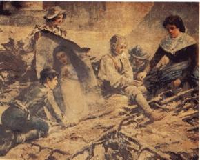 Obra que representa el momento en el que Andrea Isabel Tintero rescata el lienzo de la Virgen de la Paloma