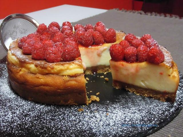 tarta de queso con frambuesas