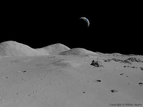 Lunar desierto - ¿Cómo pueden aparecer de la Tierra y la superficie de la Luna desde cerca del polo sur de la Luna - Ilustración Espacio de Arte