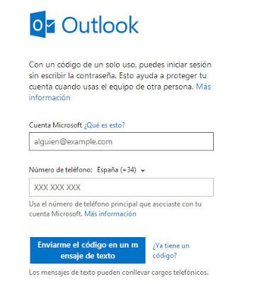 codigo de un uso outlook