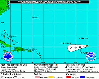 Erin baja a depresión; se desplaza al Oeste.