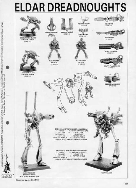 Segunda página del catálogo de 1991 con el Eldar Dreadnought