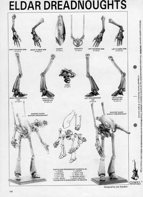 Primera página del catálogo de 1991 con el Eldar Dreadnought